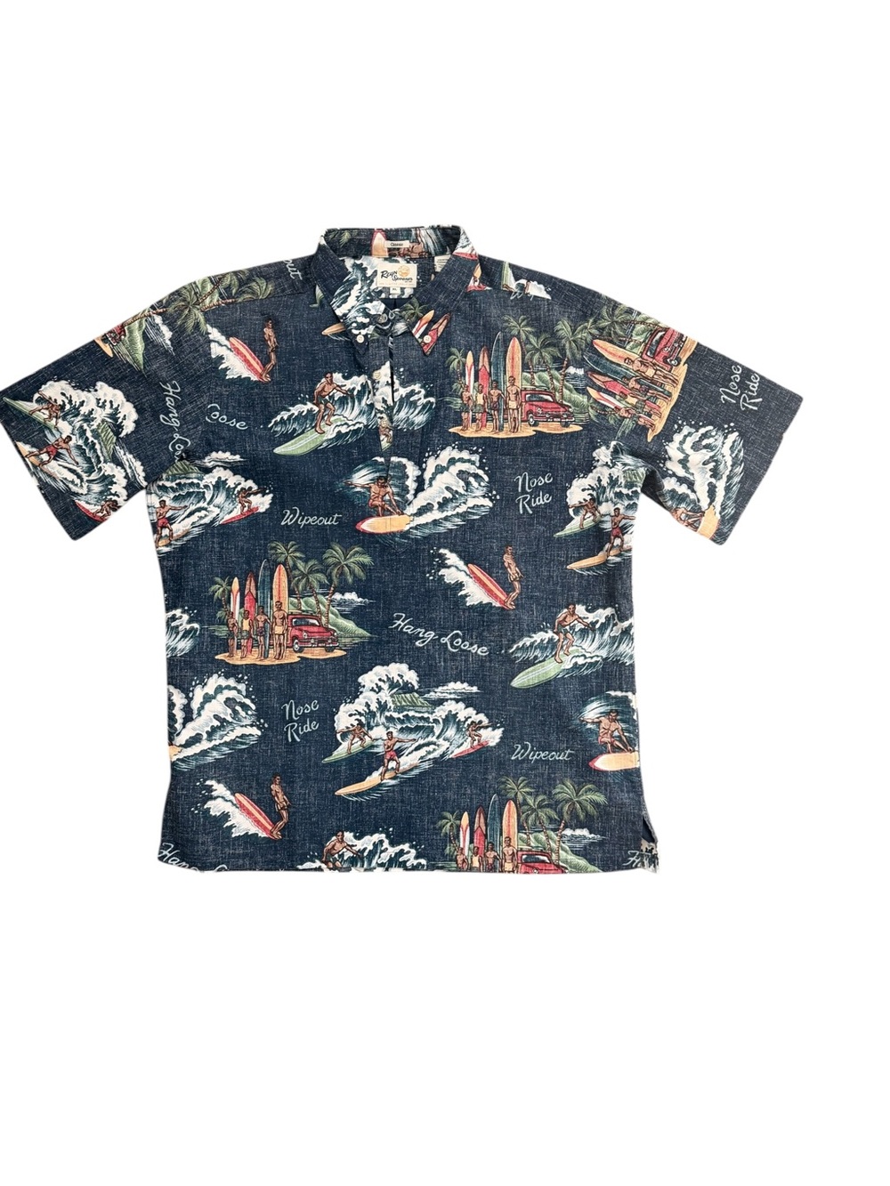 Reyn Spooner Blue Waveriders Surf Wipeout Hang Loose Limited Issue XL